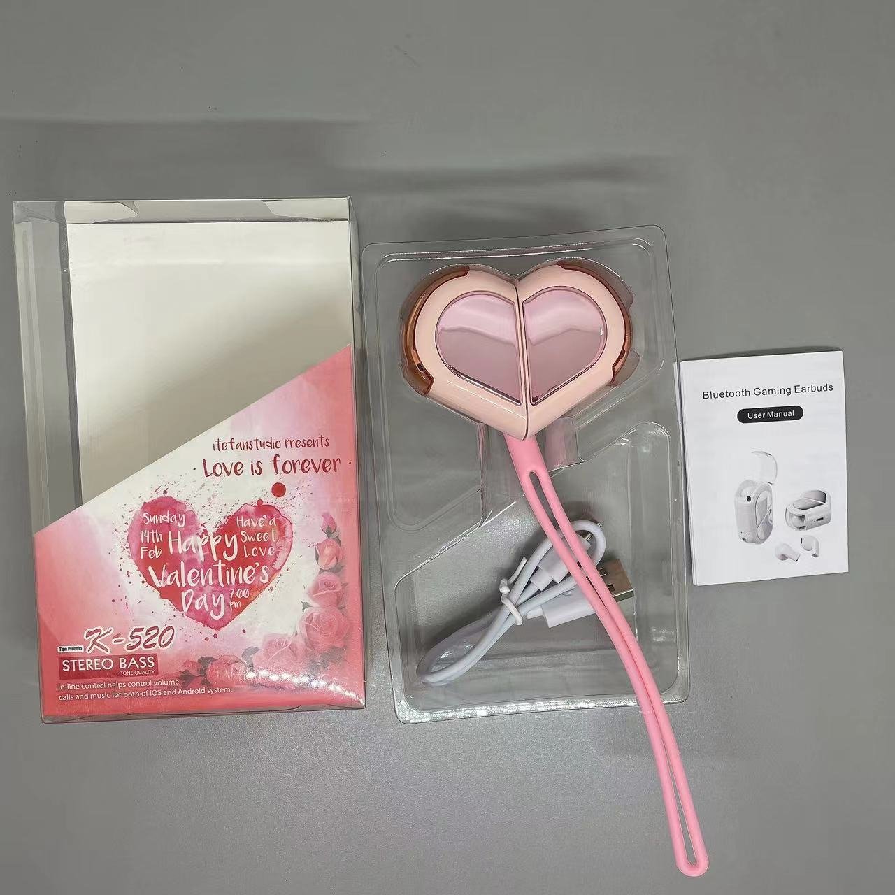 K-520 Pink Valentine's Day Gift for woman Wireless BT Headset True Wireless Earbuds Gaming Earphone Sport Headphone