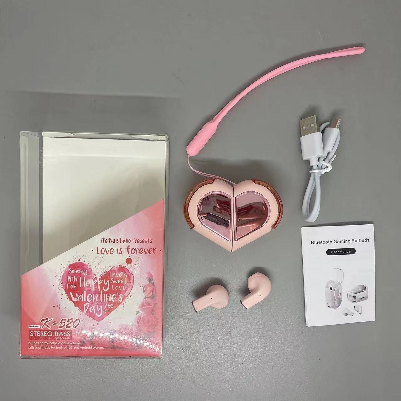 K-520 Pink Valentine's Day Gift for woman Wireless BT Headset True Wireless Earbuds Gaming Earphone Sport Headphone