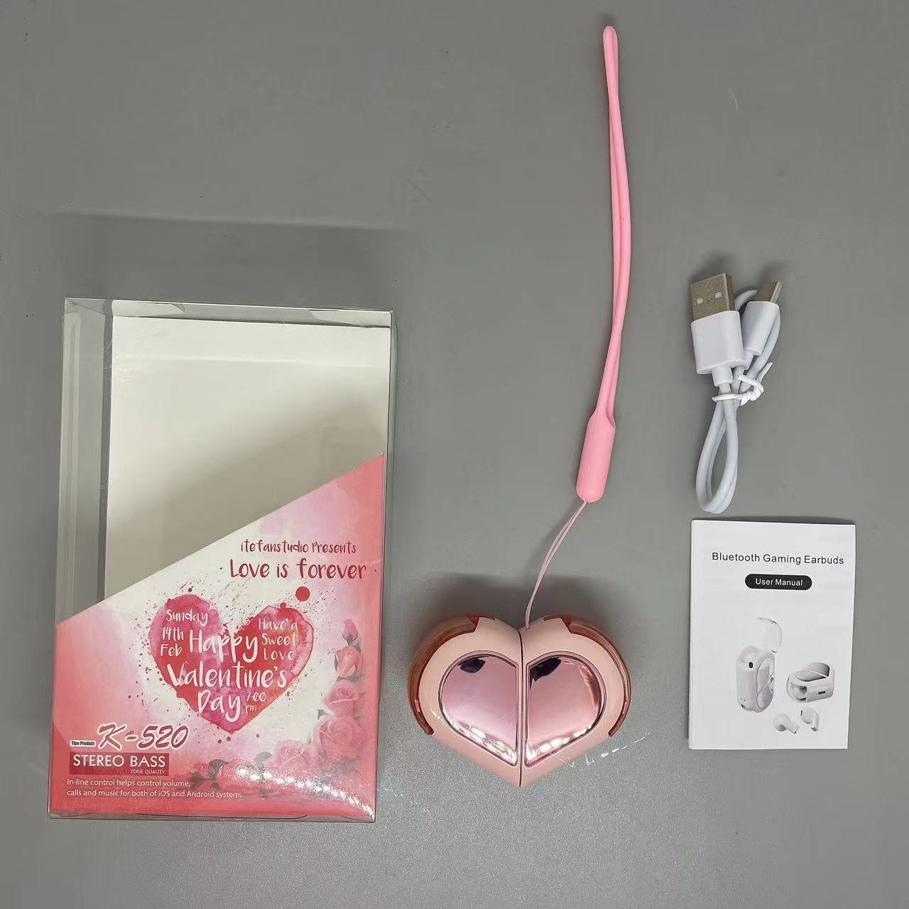 K-520 Pink Valentine's Day Gift for woman Wireless BT Headset True Wireless Earbuds Gaming Earphone Sport Headphone