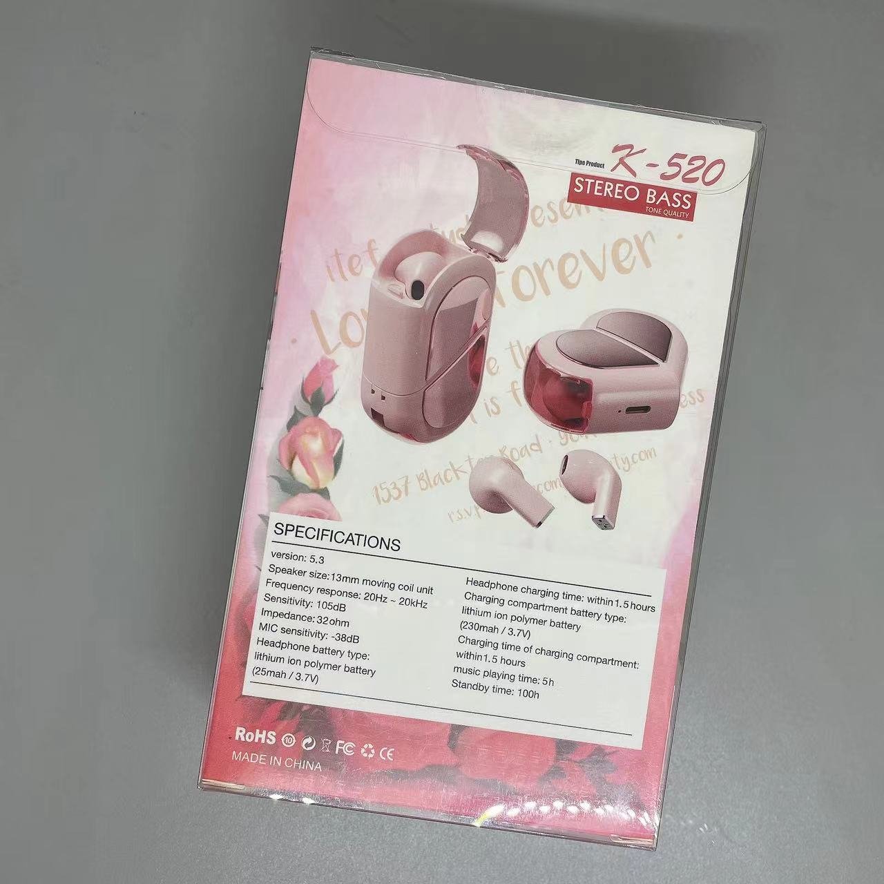 K-520 Pink Valentine's Day Gift for woman Wireless BT Headset True Wireless Earbuds Gaming Earphone Sport Headphone