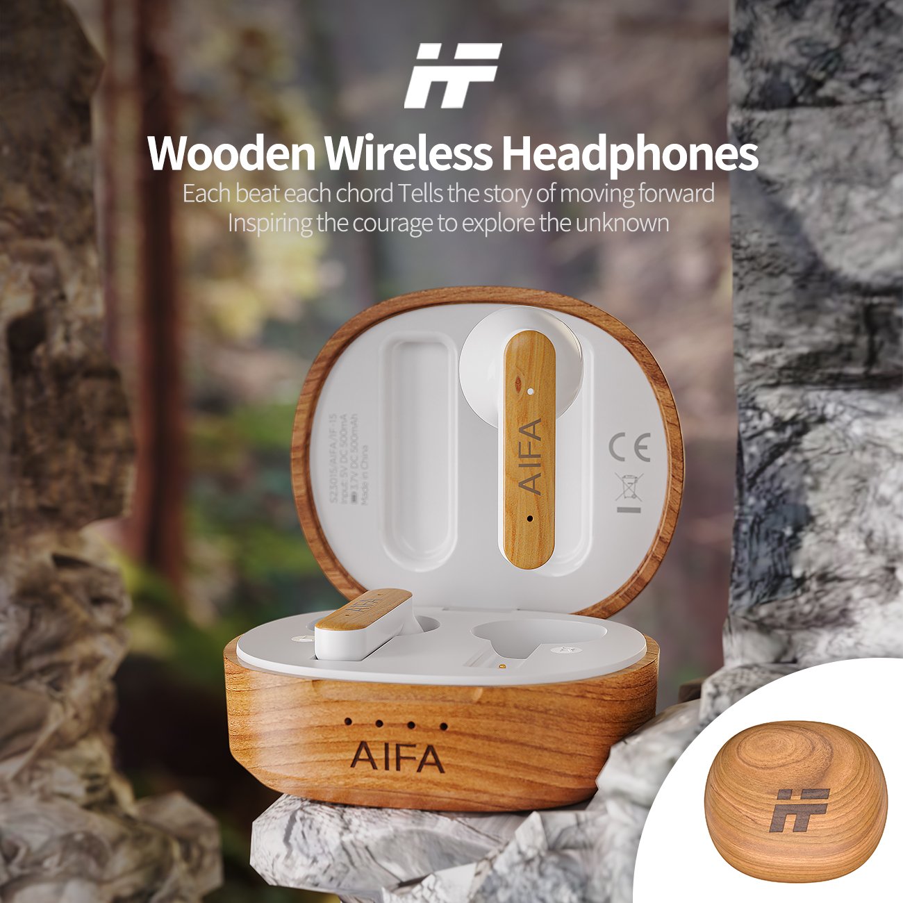 Hot-selling semi-in-ear TWS wireless earbuds crafted from certified wood, eco-friendly choice for audio enthusiasts