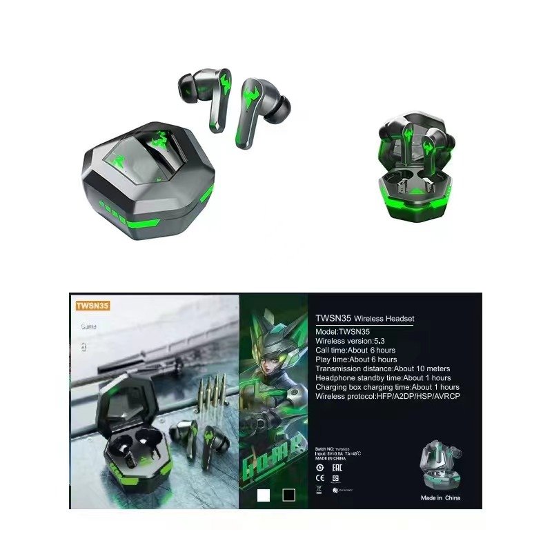 new arrivals Low Latency Gaming Earphone Mini In-ear Cool Lights True Wireless Headphones Game N35 Tws Wireless Earbuds