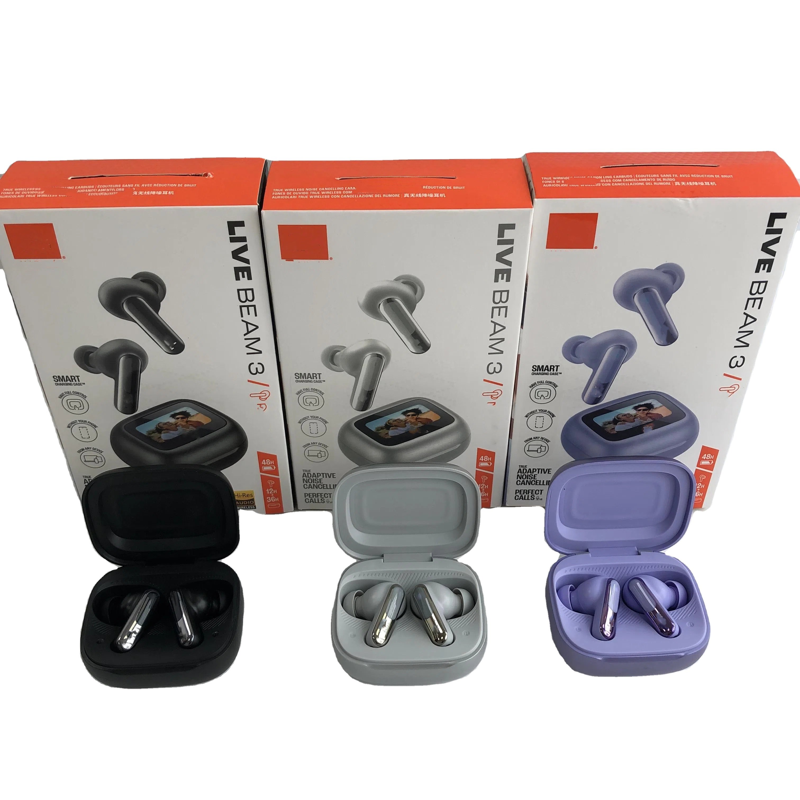 new products live beam3 earbuds hifi Stereo ANC ENC Noise Cancelling Wireless BT earphone earbuds with v8 Smart LCD touch screen
