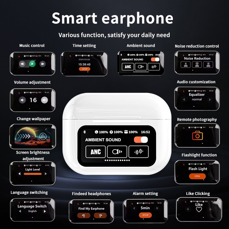 2024 A9 Pro Earburds A10 A11 earphone Pro touch screen lcd with battery display ANC ENC earbuds quad mics in ear headphone
