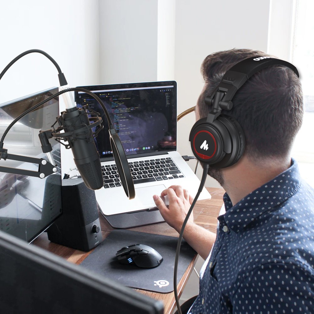 Maono AU-MH601 Podcast Headphone Headset 3.5mm 6.35mm Record Clear Sound Block Noise Live Stream Game Sing Music