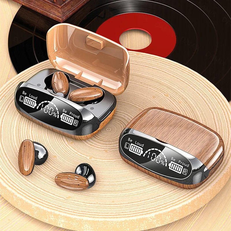 New Design BT 5.3 M35 Tws Wood Grain Wireless Earbuds Auriculares LED Screen Stereo Sound Headphone Audifon Earphone