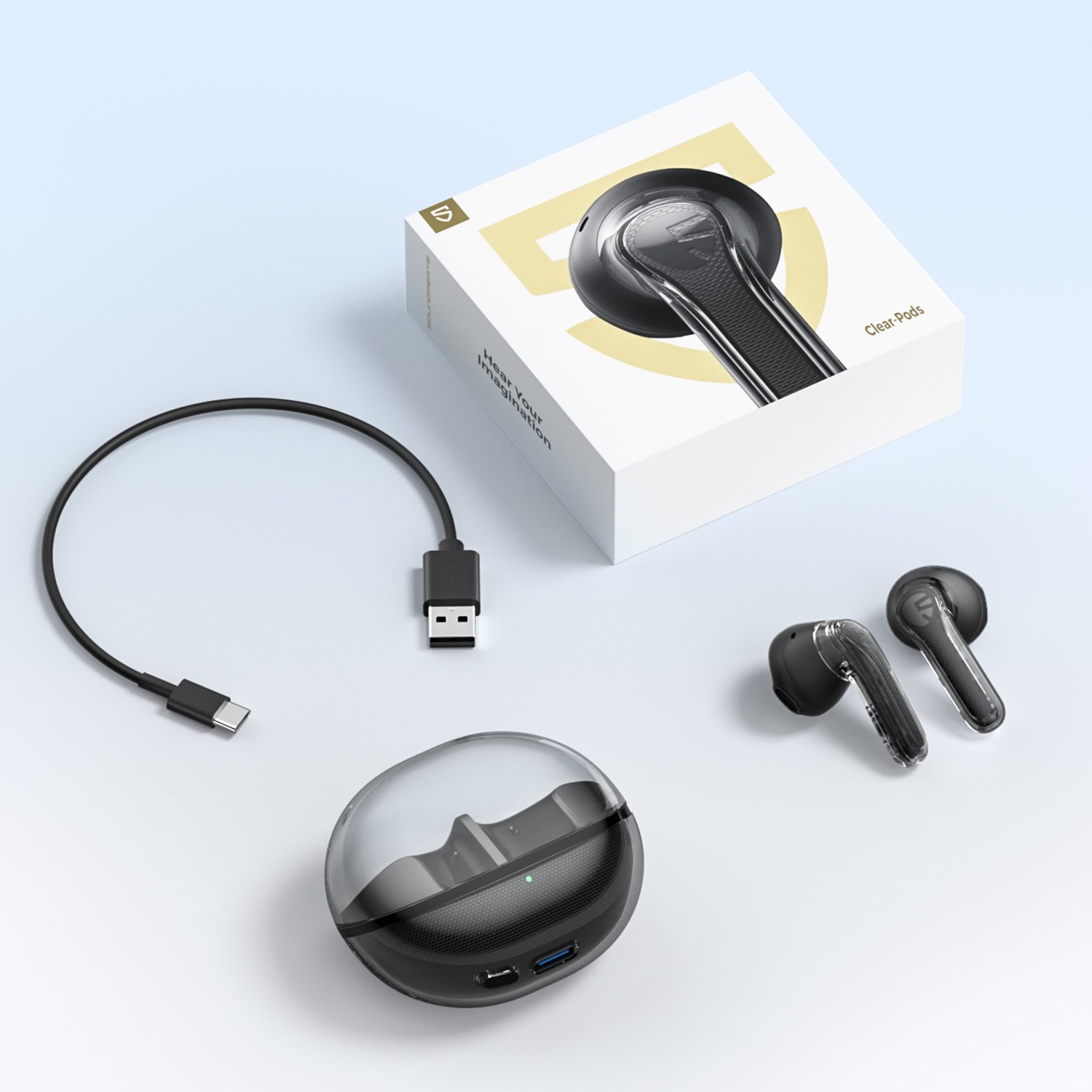 SOUNDPEATS Clear Pods Ture wireless Tws Inexpensive Earphones Bluetooth 5.3 13mm Drivers 2 Mic Call Clear with ENC Earbuds