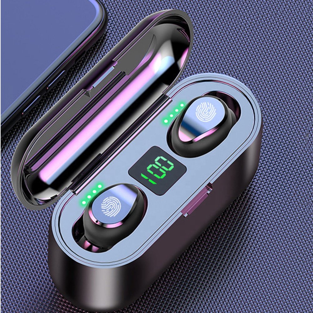 F9 TWS noise cancelling gaming headphone BT headset amp wireless earphone with power bank functions