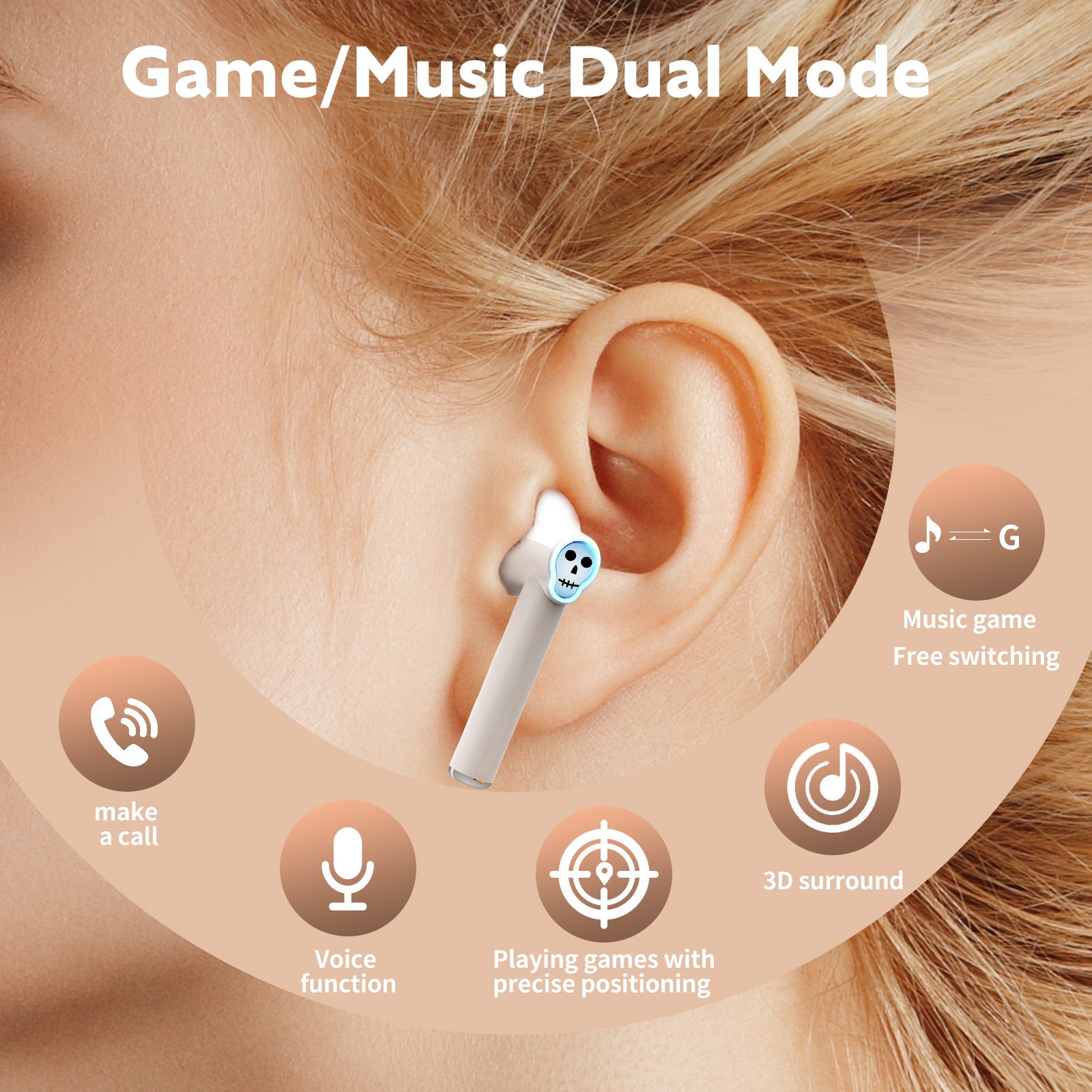 A RS3 Headset LED Mini noise cancelling tws earphones In-ear wireless headphone gaming Sports hifi Low Latency BT 5.3 Headset