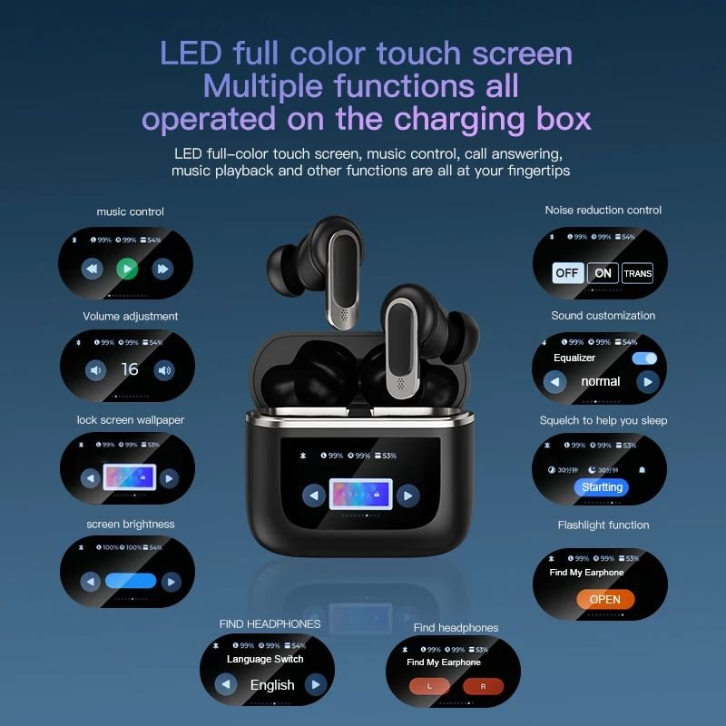 V8 Pro ENC TWS Earbuds HIFI Sound ANC Noise Reduction Touch Screen Control LED Battery Indicator JL Wireless Earphone Headset