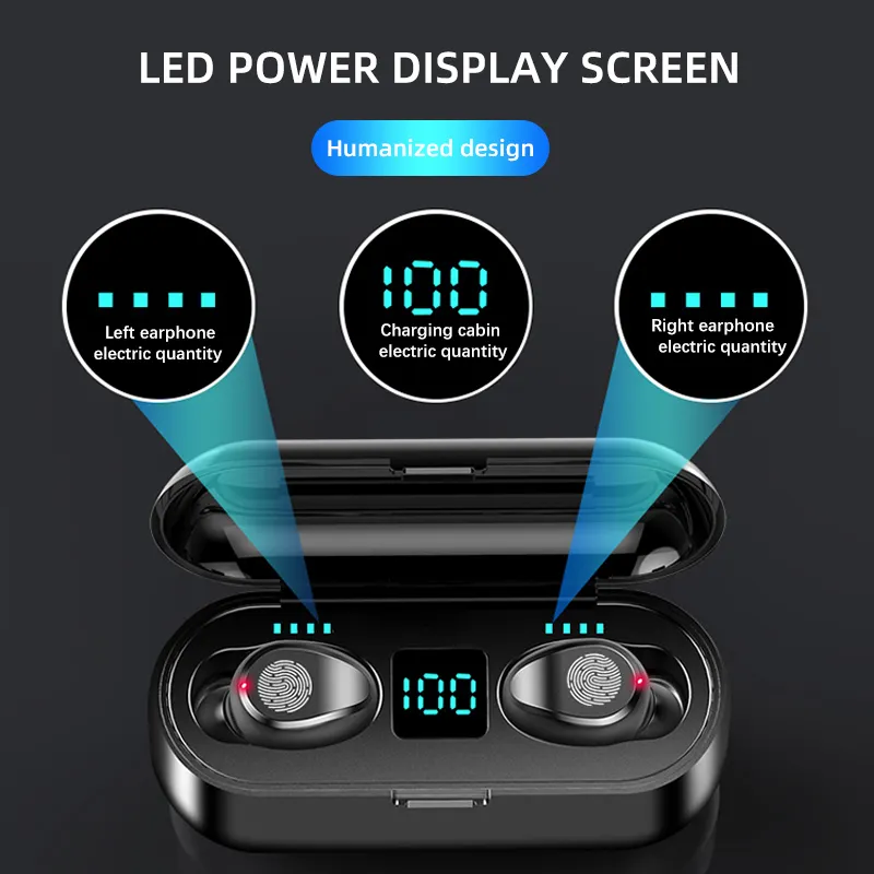 Aoolif Wholesale LED Display F9 Bloototh EarBuds Ecouteur Bluetooth San Fil Earphones TWS headset Wireless Headphone