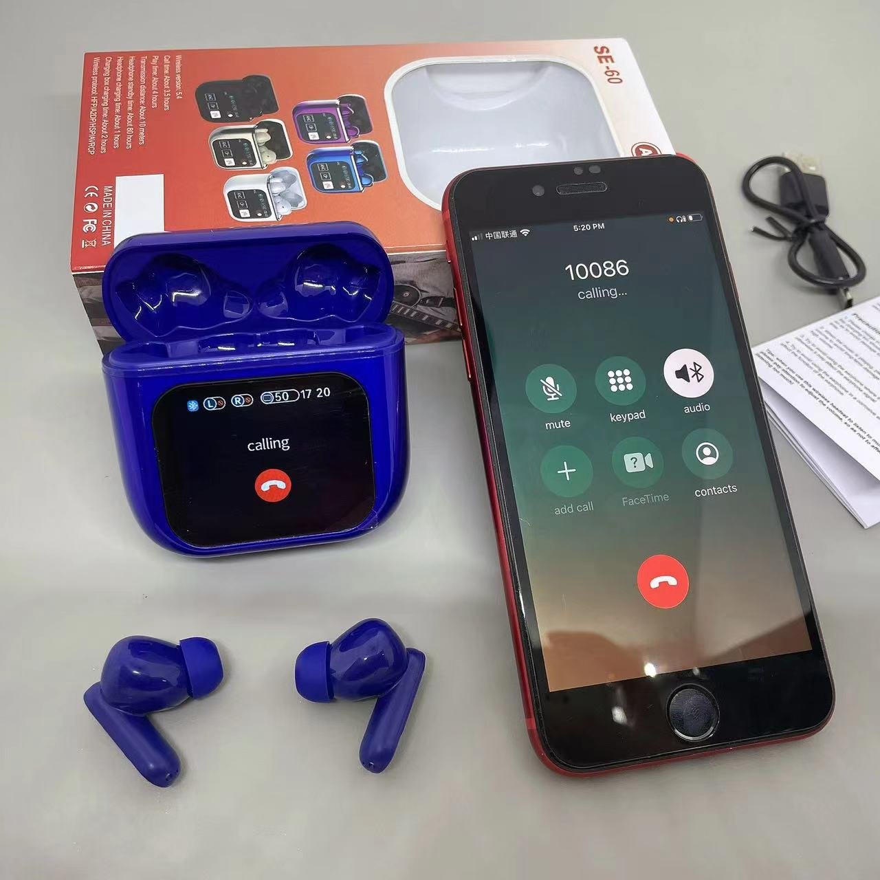 Wireless SE60 Touch Screen earphones HD screen Bloototh Earphones for Sports Wireless Bt5.3 Ear Phone support many languages