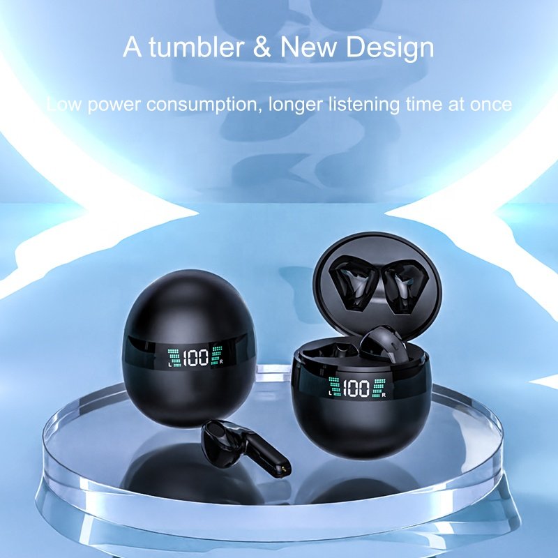 Fashion Design TWS Earphones DX27 Power Display True Wireless Earbuds Round Tumbler Long Battery Life DX27 Headphones For Gaming