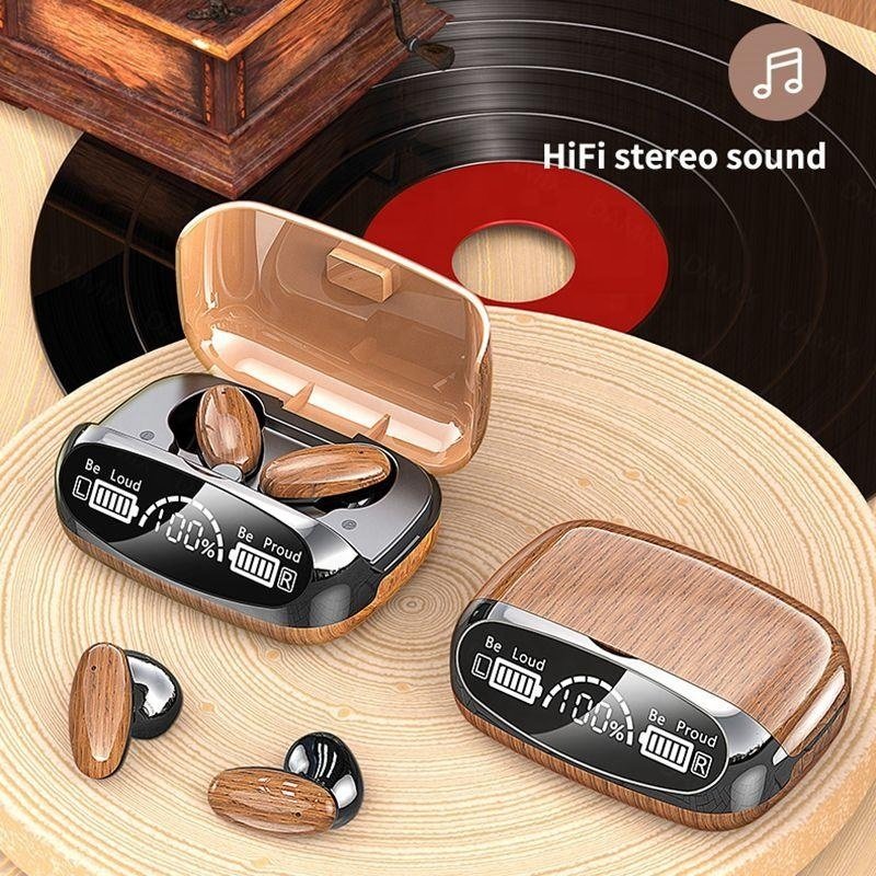 Top Quality New Design BT 5.3 M35 Tws Wood Grain Wireless Earbuds Auriculares LED Screen Stereo Sound Headphone Audifon Earphone