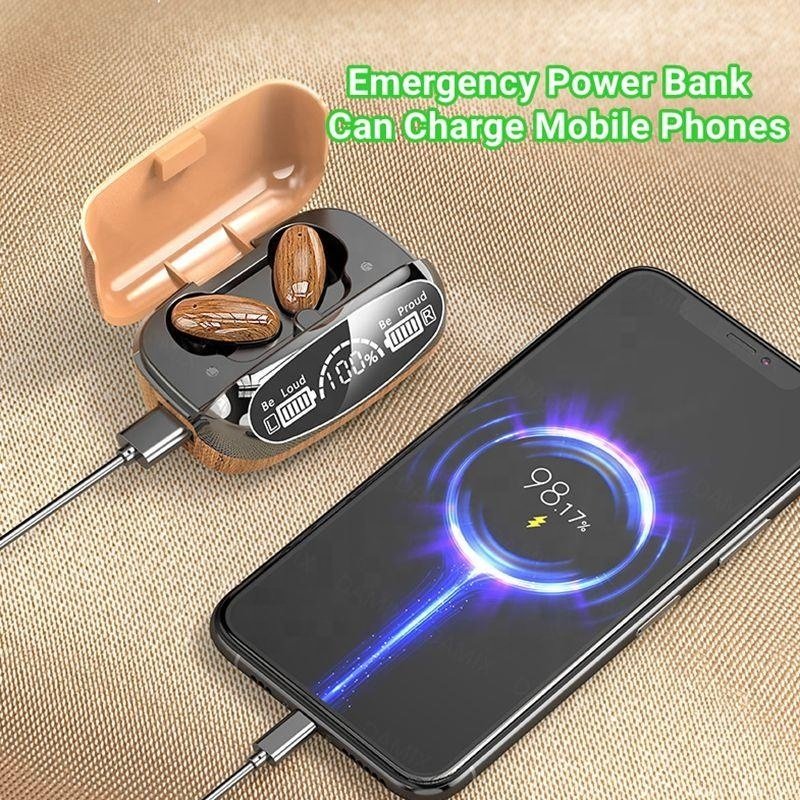 Top Quality New Design BT 5.3 M35 Tws Wood Grain Wireless Earbuds Auriculares LED Screen Stereo Sound Headphone Audifon Earphone