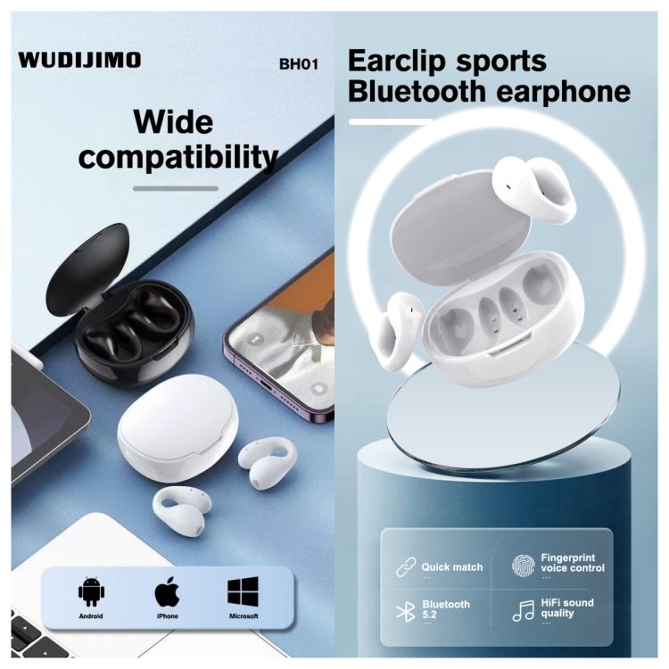 WUDIJIMO Wireless in Ear earphones Noise Cancelling Waterproof Earclip Sport Wireless Earphones Headphones