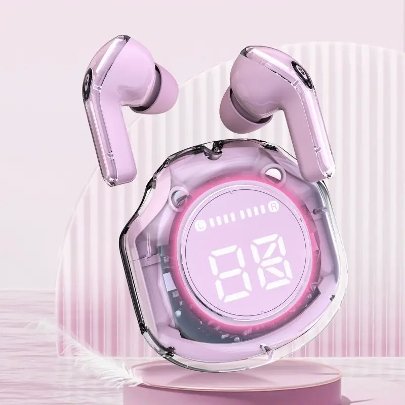 Sport Outdoor Headphone Transparent With Led Digital Display Wireless Earphone V5.3