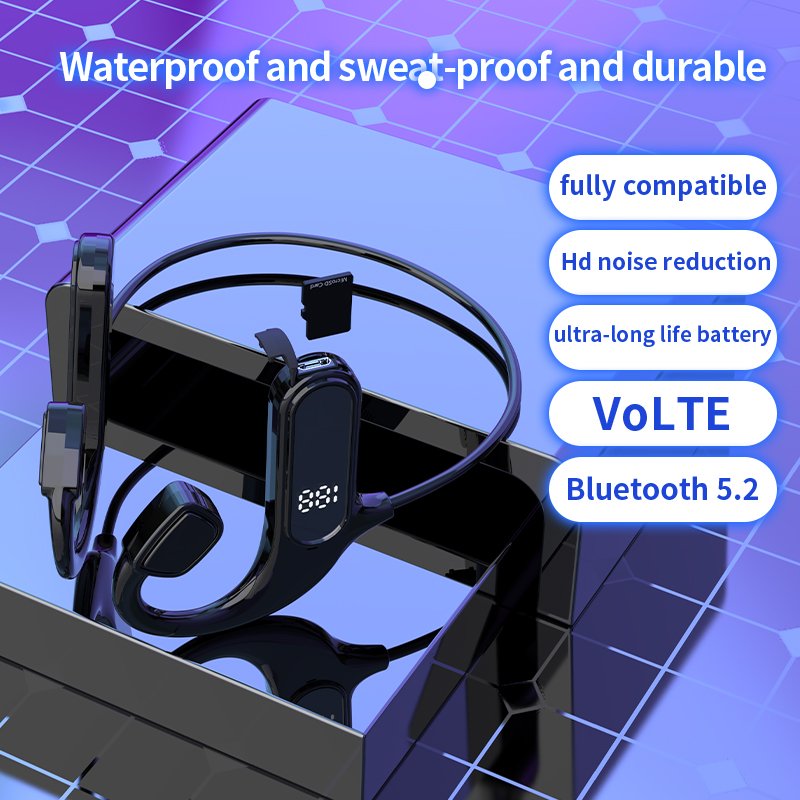 2025 high quality VG09 bone conduction headphones digital display earphones portable ear wireless bone conduction headphone