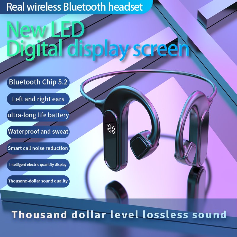 2025 high quality VG09 bone conduction headphones digital display earphones portable ear wireless bone conduction headphone