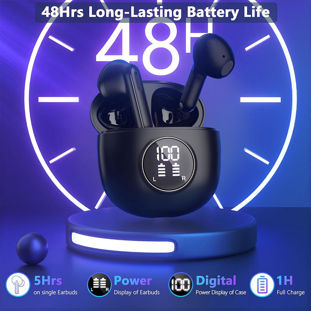 Wireless Sport Headphones Bluetooth 5.3 ENC Noise Cancelling Earbuds TWS HiFi Stereo Earphones with LED Power Display