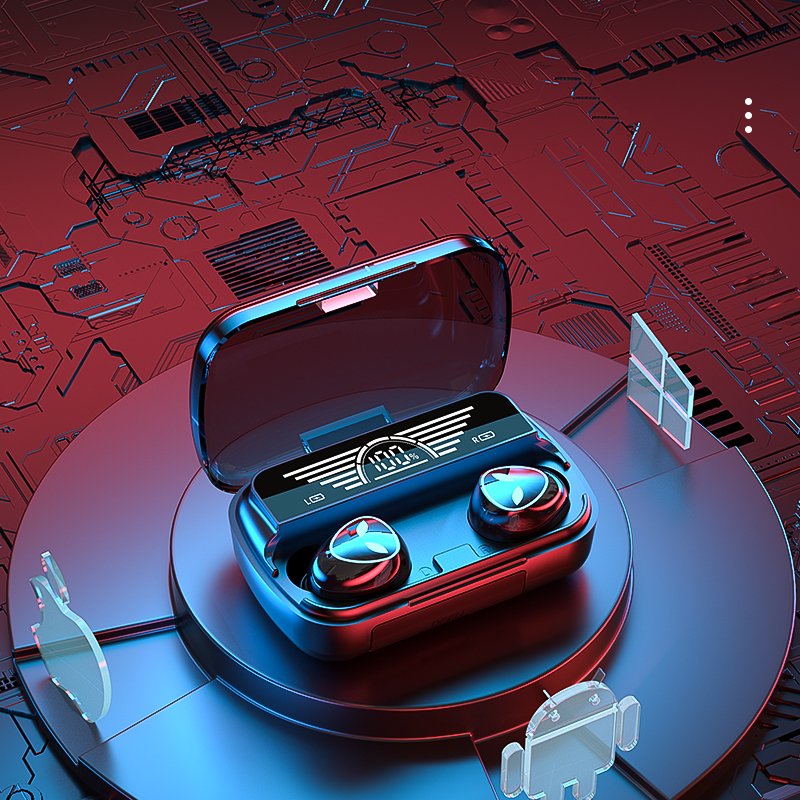 2024 Hot Sales M20 TWS BT5.1 Earphone LED Skull Flashlight Headphone Mirror Surface Earbud With Big Charger Box
