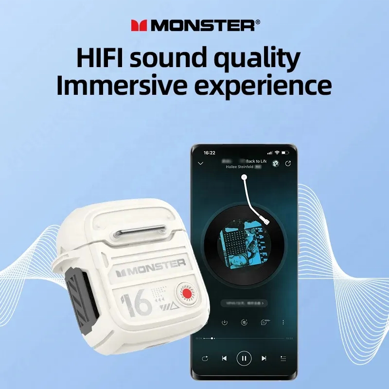 High Quality Monster Airmars XKT16 V5.3 Blue tooth Headphones Low Latency TWS Gaming Earbuds Mechanical Design Mini Earphone