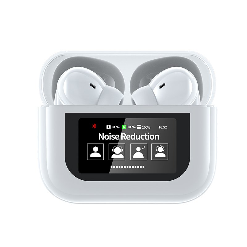 YW07 ANC ENC double noise cancelling tws earphones & headphones earbuds 2024 Wireless headphone LCD Touch Screen Gaming headset
