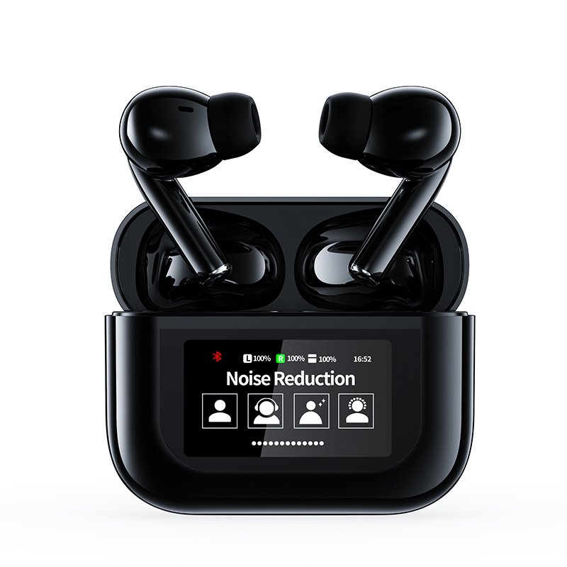 YW07 ANC ENC double noise cancelling tws earphones & headphones earbuds 2024 Wireless headphone LCD Touch Screen Gaming headset