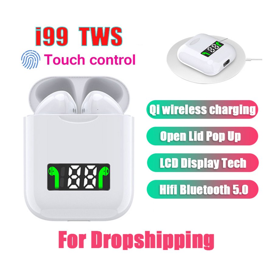 i99 TWS Wireless Earphones Bluetooth Headphones With Led Display Headset Music Earbud Support Wireless Charging With Mic