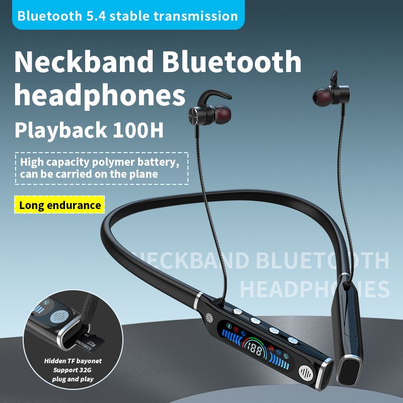 Top Selling Lcd Display ENC earbuds Ear Sports Running Earphone Sports neck hanging headphones
