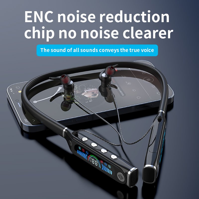Top Selling Lcd Display ENC earbuds Ear Sports Running Earphone Sports neck hanging headphones