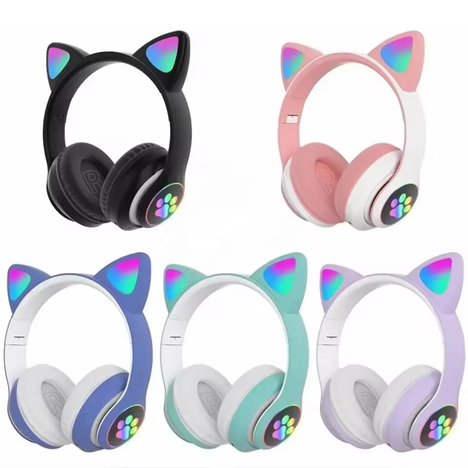 Cat Ears TWS Earphone Wireless Head-mounted LED light Headphone Headset for gaming