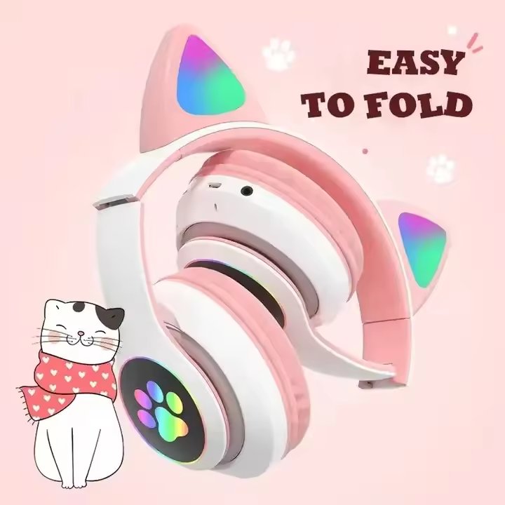 Cat Ears TWS Earphone Wireless Head-mounted LED light Headphone Headset for gaming