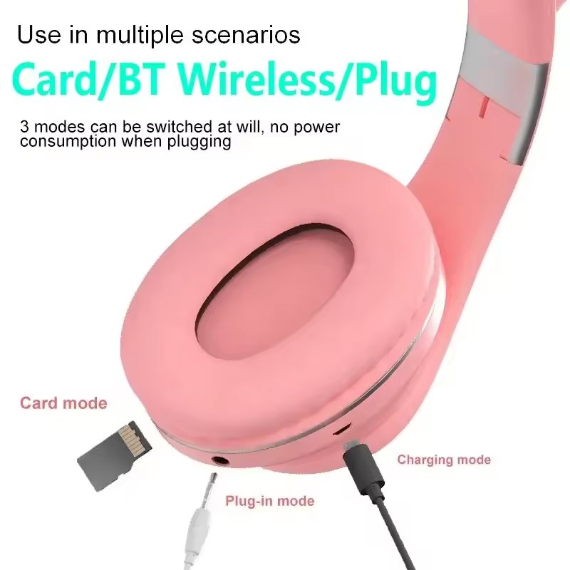 Cat Ears TWS Earphone Wireless Head-mounted LED light Headphone Headset for gaming