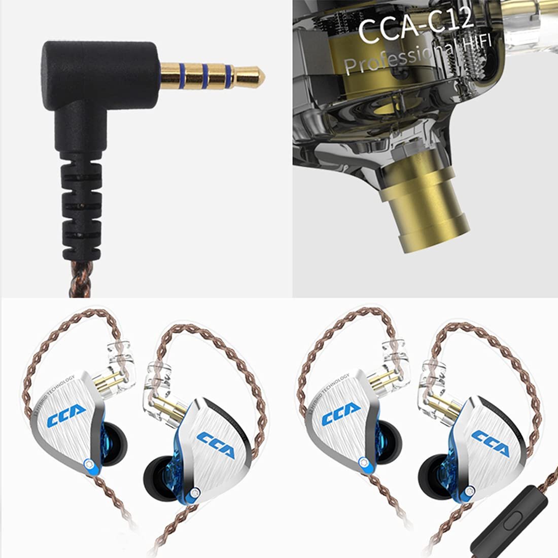 CCA C12 Noise Isolating Stereo Wired Earbuds 5BA 1DD Hybrid HiFi IEM Earphones In Ear Monitor Headphones