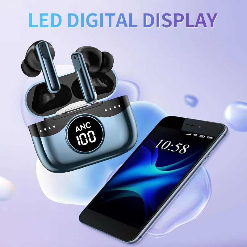 High quality ANC Noise Cancelling Waterproof Earphone IPX-5 LED HIFI In-ear Headphones Tws Wireless Earbuds A9pro Earphones