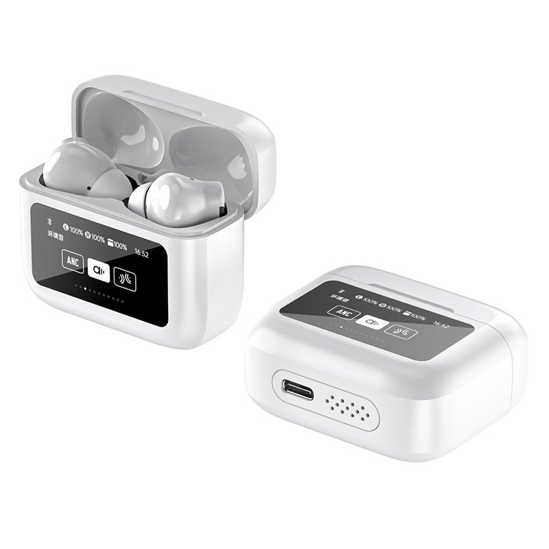 New Product LCD Display Screen ANC Noise Cancelling TWS Earphones with Extended Battery Life In-Ear Bluetooth Headphones