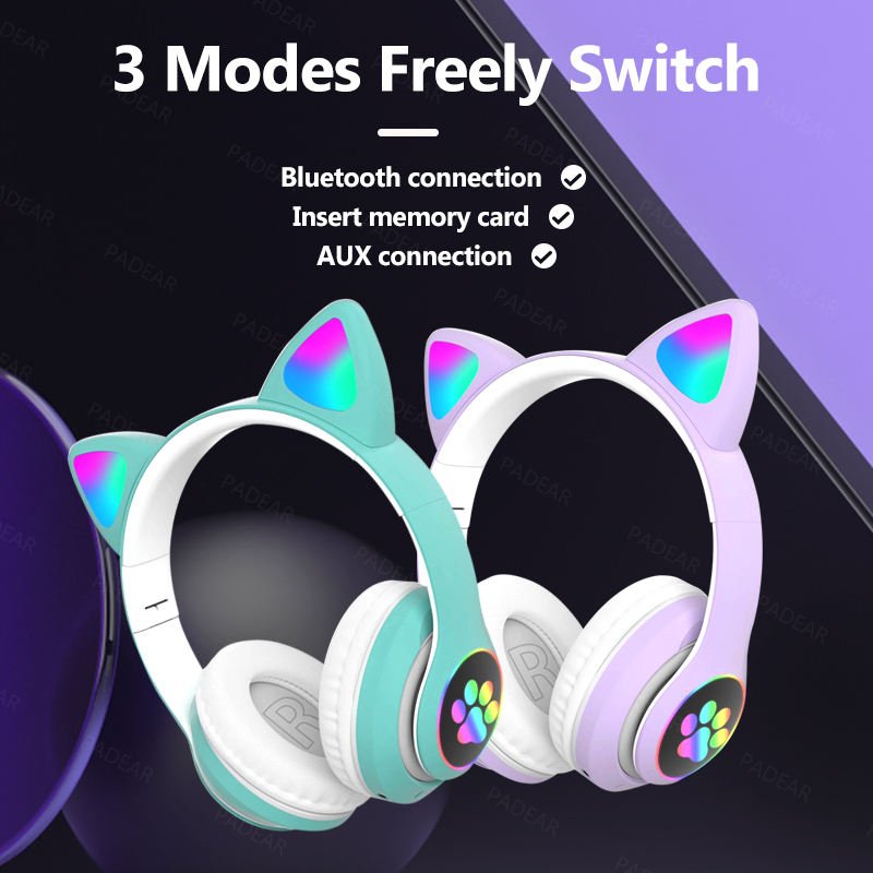 Hot Sale Music RGB Light Gaming Earbud Bluetooth-Audifonos Headset Cute Cat Ear Headphones BT 5.0 Stereo Music Earphone