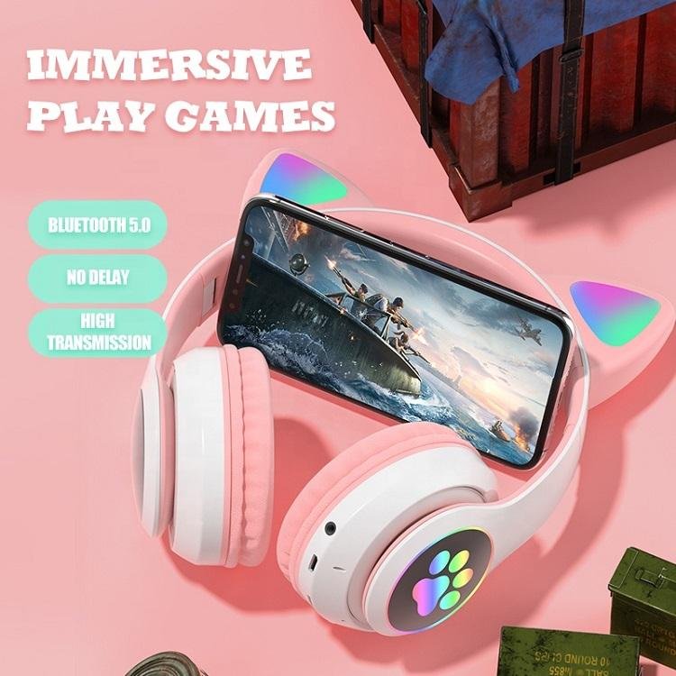 Hot Sale Music RGB Light Gaming Earbud Bluetooth-Audifonos Headset Cute Cat Ear Headphones BT 5.0 Stereo Music Earphone