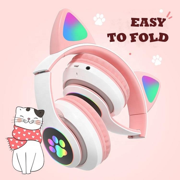 Hot Sale Music RGB Light Gaming Earbud Bluetooth-Audifonos Headset Cute Cat Ear Headphones BT 5.0 Stereo Music Earphone