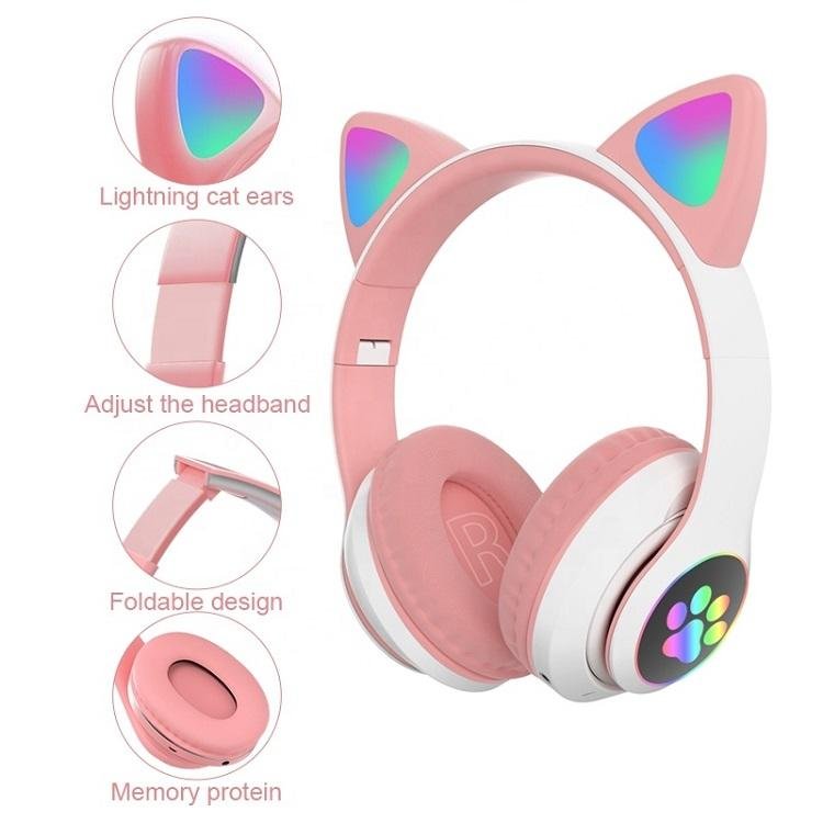 Hot Sale Music RGB Light Gaming Earbud Bluetooth-Audifonos Headset Cute Cat Ear Headphones BT 5.0 Stereo Music Earphone