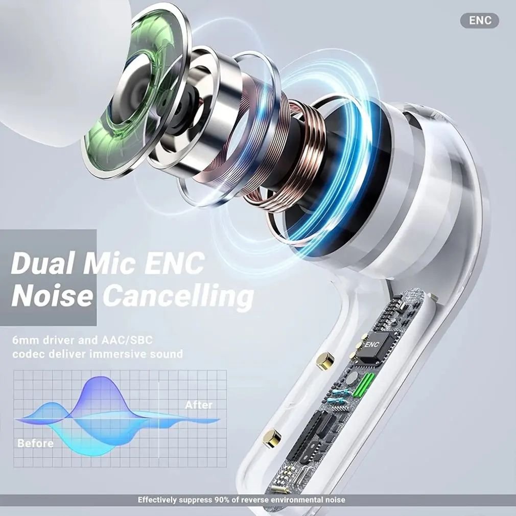 T6 TWS Earbuds Wireless Blue tooth 5.0 ENC Sport Gaming Headsets Noise ReductionMic stereo Headphones with LED Display Earphone