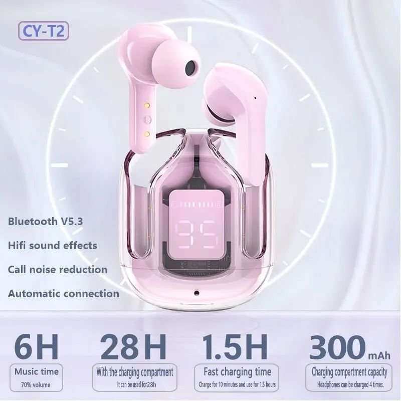 T6 TWS Earbuds Wireless Blue tooth 5.0 ENC Sport Gaming Headsets Noise ReductionMic stereo Headphones with LED Display Earphone