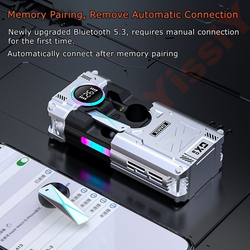 New Custom Whole Price Bt 5.3 DX-08 Cyberpunk Tws Noise Cancelling Low Delay Wireless Earbuds Gaming In-ear Earphone Headphone