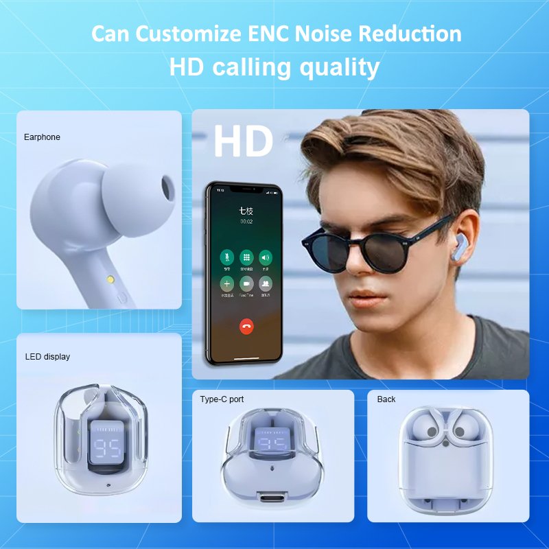 Crystal Air 31 TWS Earbuds ENC Auriculares Wireless Headset HD Stereo Sound Transparency Case TWS Earphones