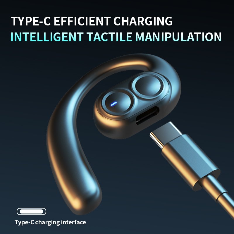 LX-09 Single Earphone Type-C Rechargeable Ear hook Earphones with Intelligent Noise Cancellation and HIFI HD Sound Quality