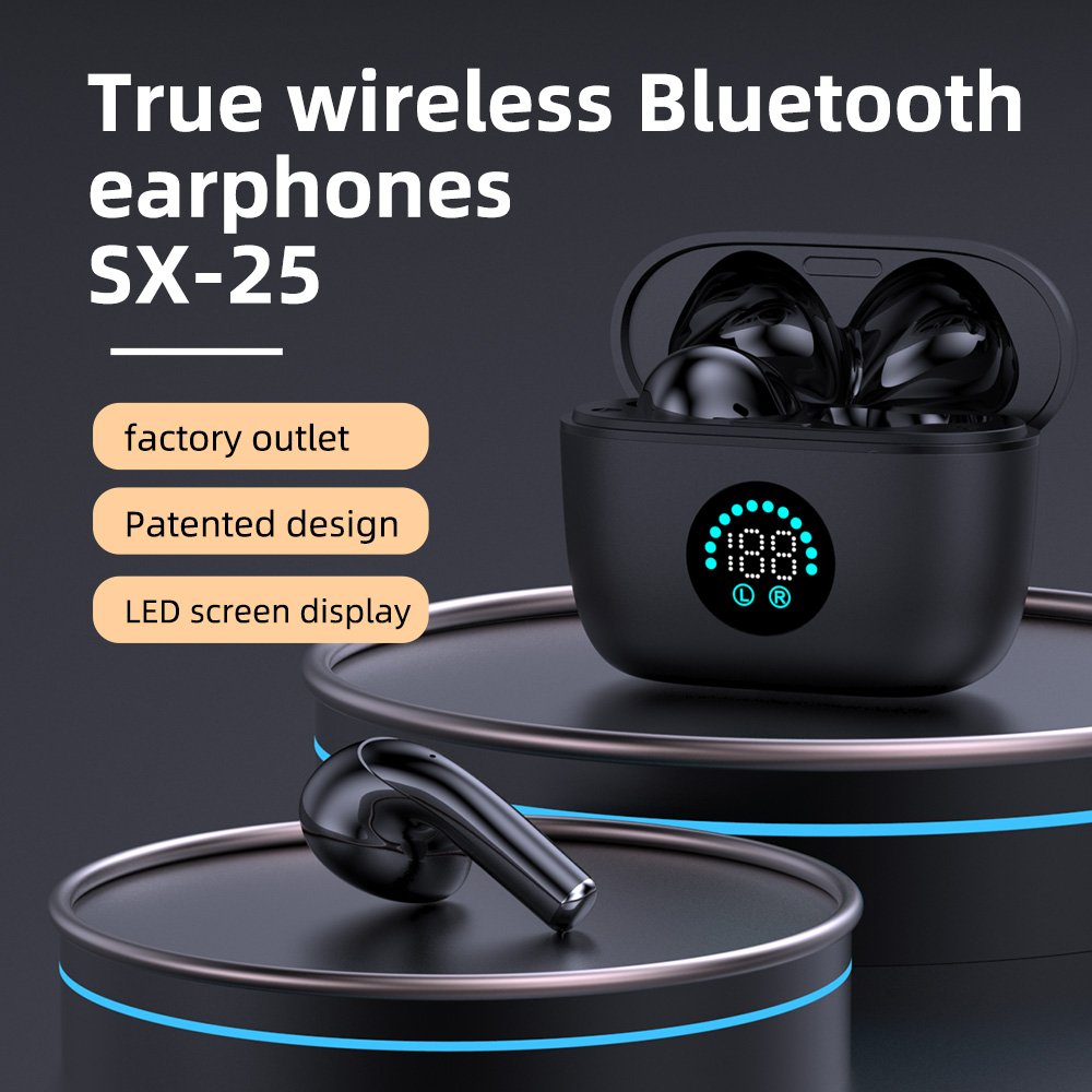 2024 waterproof mini sound Wireless earphone Headset SX-25 BT5.3 TWS micro TYPE C headphones with Digital Display charging case