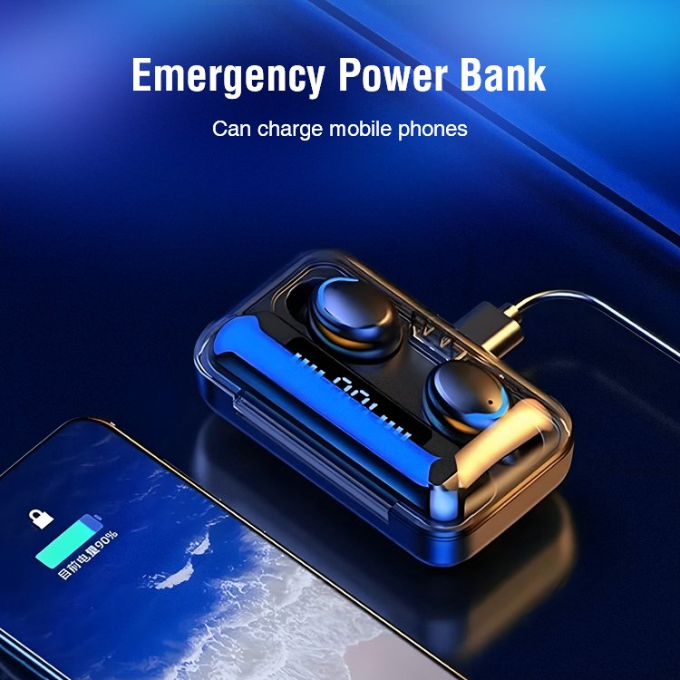 True Wireless F9 Black Headsets 5.3 Sport For Gaming Headphone Anc In Ear Earbuds With Power Bank Noise Cancelling Tws Earphone