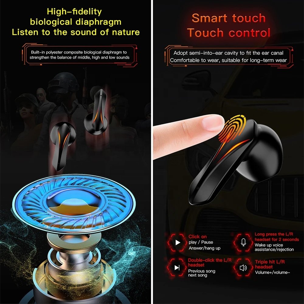 In stock R05 in ear Gamer BT Earphones Earbuds TWS Wireless Colorful Low Delay Sports headsets and headphones With High Battery