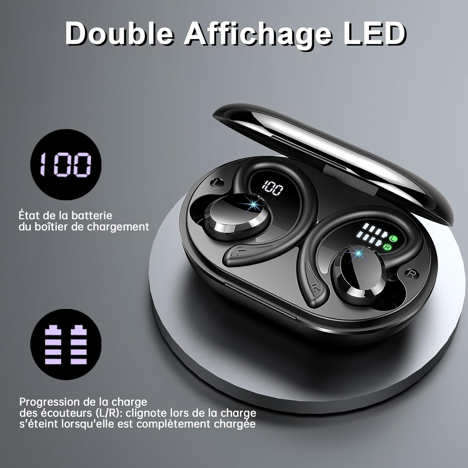 The new Q38 ear mounted wireless Smart 5.3 Bluetooth headset digital display power